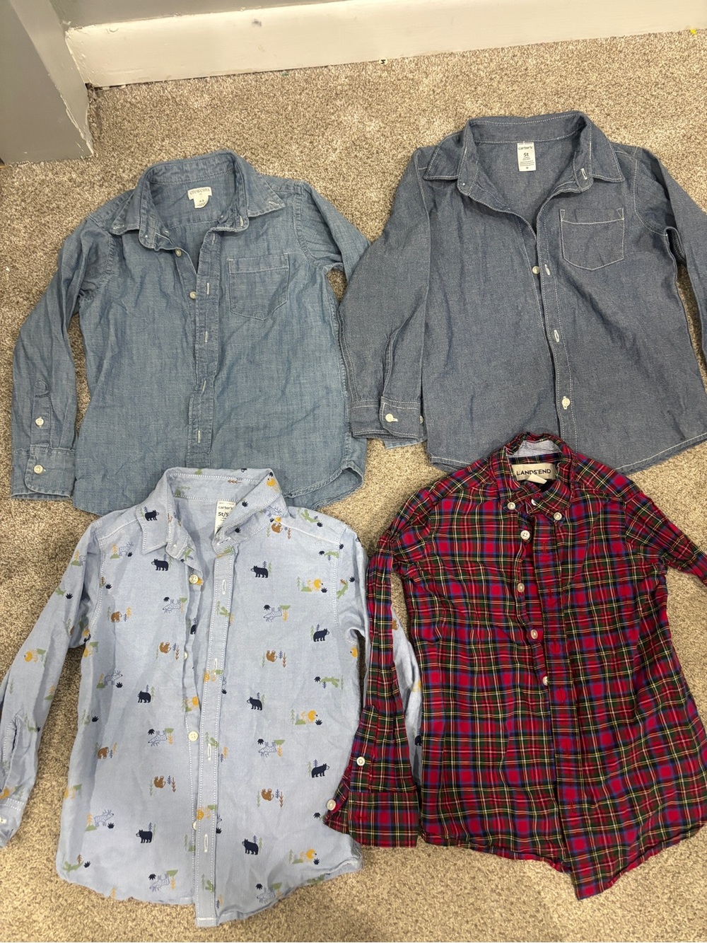 Lot of Kids Little boy long sleeve button down shirts denim red plaid size 5-6